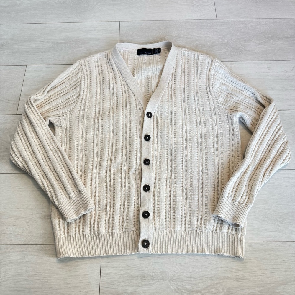Bill Blass Cable Knit Sweater Cardigan Men's Large 100% Cotton